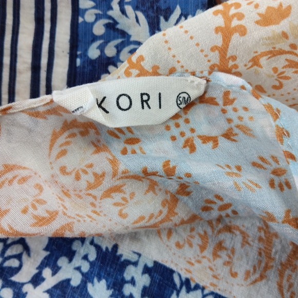 Kori Open Front Kimono Topper S/M‎ Mixed Print Media Boho Artsy Blue Beach Flowy - Picture 7 of 7